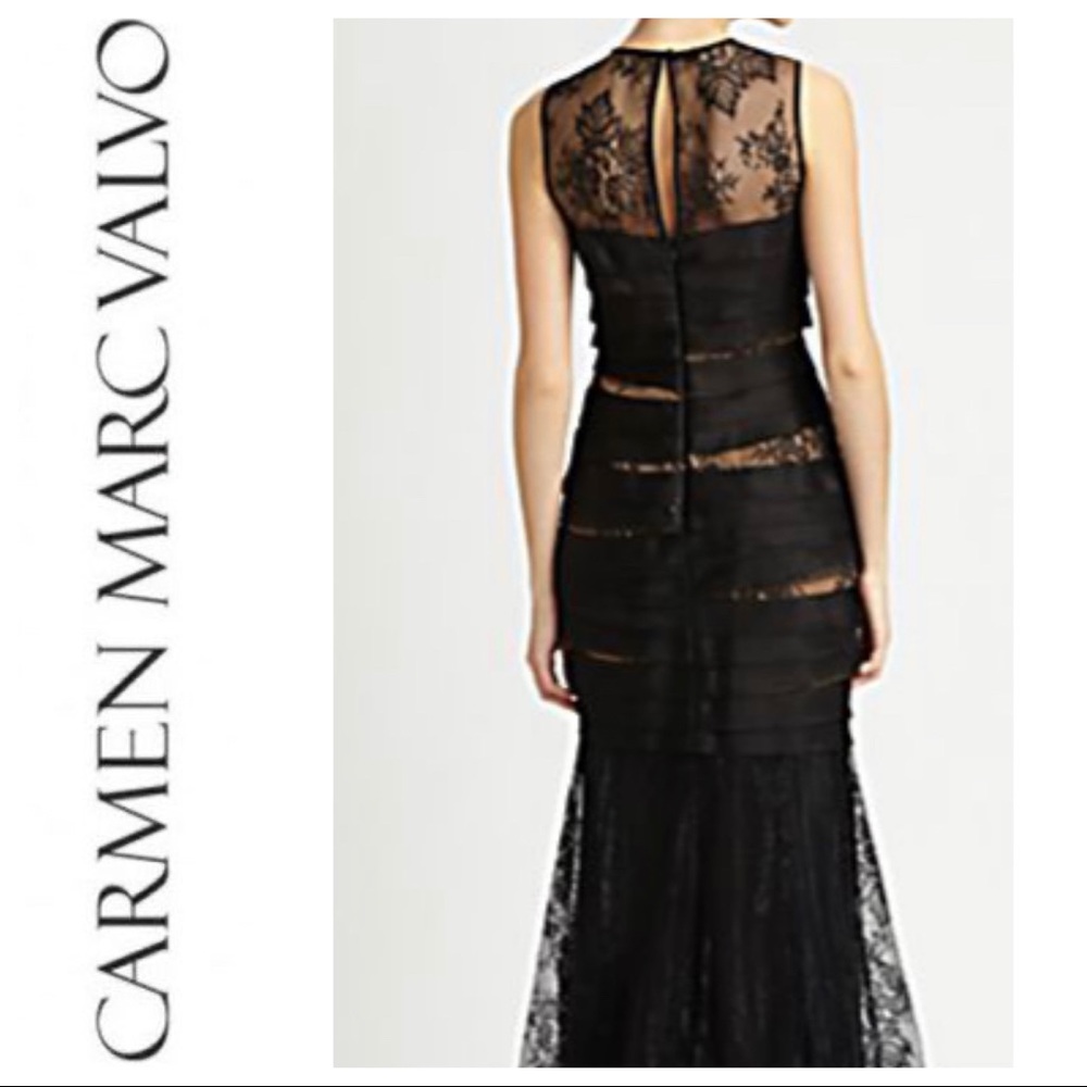 Carmen Marc Valvo Organza Gauze Evening Gown